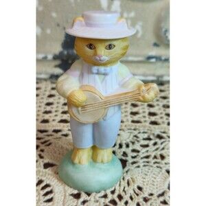 Vintage 1987 Hallmark Cards Collectible Porcelain Cat Playing the Banjo Figurine